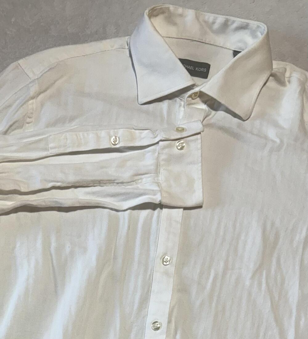 Michael Kors Shirt Mens XL White Slim Fit Stretch Long Sleeve Dress Button Front